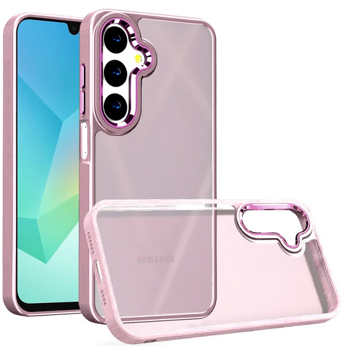 For Samsung A16 5G Polished Oil Thick Acrylic Metal Button Hybrid Case Cover - Light Pink
