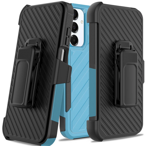 For Samsung A16 5G Noble lined shockproof dual layer hybrid with Holster - Sky Blue/Black