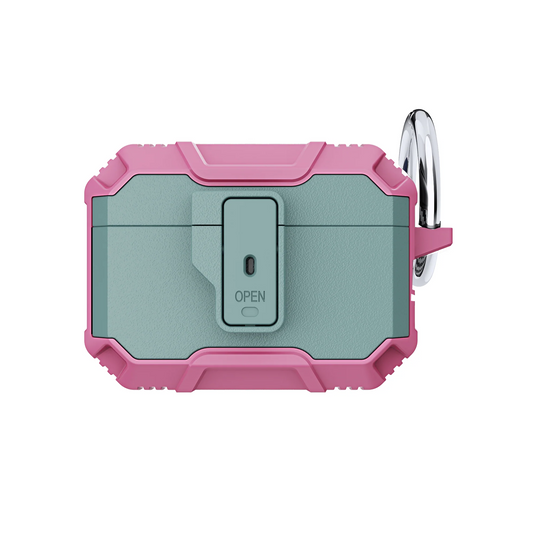 For AirPods 4 Tough Heavy Duty Hybrid With Open Button Case Cover - Teal/Hot Pink