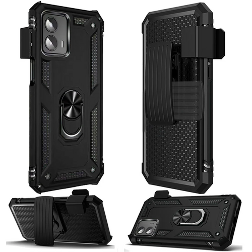 For Motorola Moto G 5G 2024 Holster Magnetic Ringstand Clip Cover Case - Black