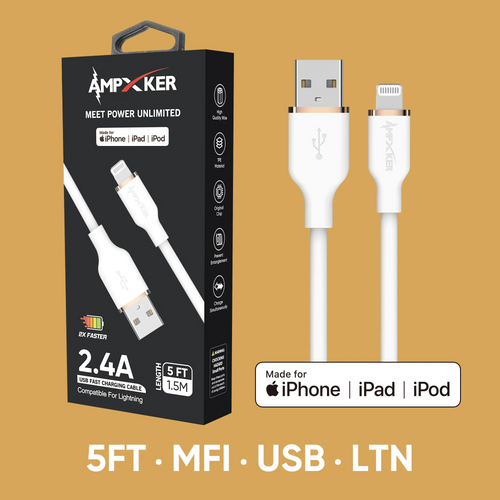 5 FT [USB - LIGHTNING] - MFI Apple Certified - 2.4A Fast Charging Silicone Cable - White/RoseGold (LANE A - RACK 2)