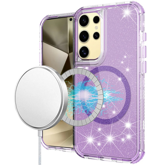 For Samsung s25 Ultra Magnetic Ring Glitter 3in1 Hybrid Case Cover - Purple