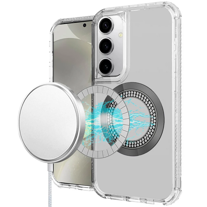 For Samsung s25/s24 Magnetic Ring Circle Bling Chrome 3in1 Hybrid Case - Clear