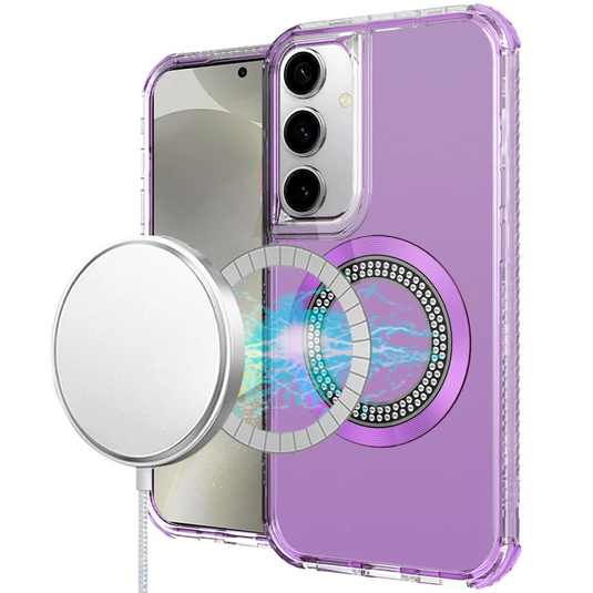 For Samsung s25/s24 Magnetic Ring Circle Bling Chrome 3in1 Hybrid Case - Purple