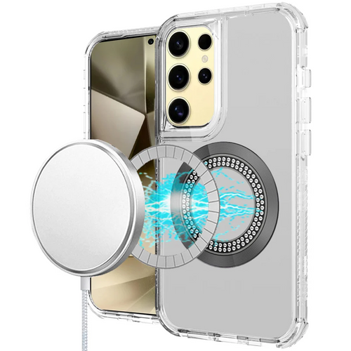 For Samsung s25 Ultra Magnetic Ring Circle Bling Chrome 3in1 Hybrid Case - Clear