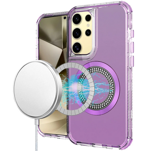 For Samsung s25 Ultra Magnetic Ring Circle Bling Chrome 3in1 Hybrid Case - Purple