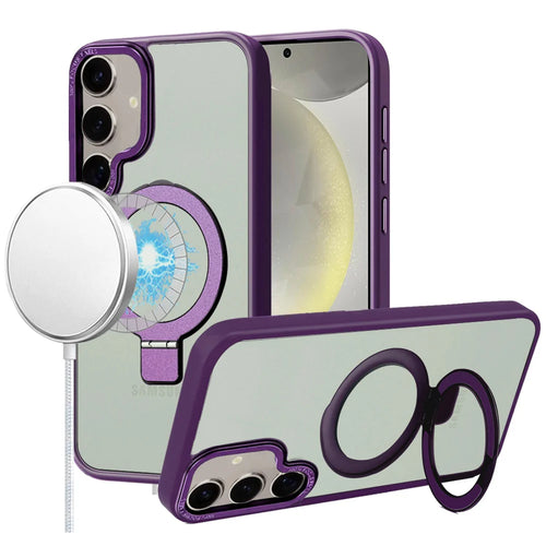 For Samsung s25 Plus/s24 Plus Metal Chrome Kickstand [Magnetic Circle] Shockproof Matching Camera Hybrid - Purple