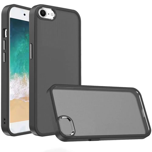 For iPhone SE4 Polished Oil Thick Acrylic Metal Button Hybrid Case Cover - Black