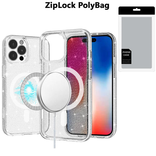 [PolyBag] For iPhone 16 Pro 6.3 inch Glitter Ultra [Magnetic Circle] Thick 3mm Transparent Hybrid - Clear