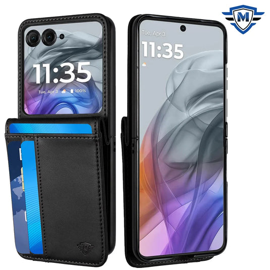 For Motorola Razr 2024 METKASE Card Slot Wallet Holder Case Cover in Slide-Out Package - Black