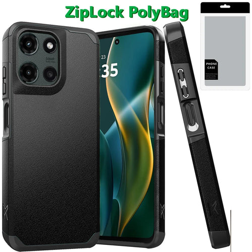 [PolyBag] For Moto G Stylus 5G 2025 (Original Series) Tough Strong Shockproof Hybrid in Slide-Out Package - Black