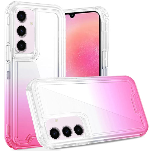 For Samsung Galaxy A26 3in1 Two Tone Shockproof Transparent Hybrid Case - Clear + Pink