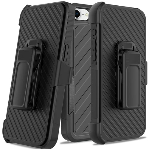 For iPhone SE4 Noble lined shockproof dual layer hybrid with Holster - Black/Black