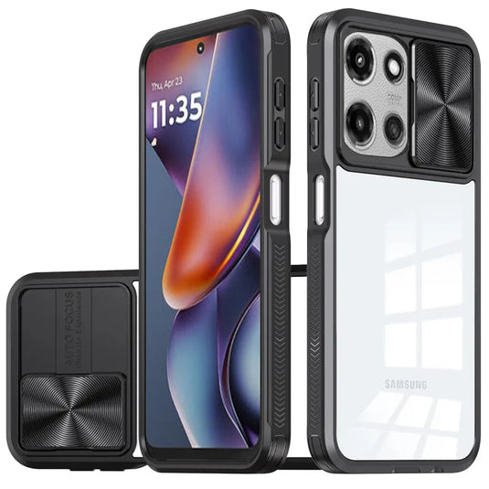 For Motorola Moto G 5G 2025 Fusion Transparent Clear Hybrid Case Cover - Black