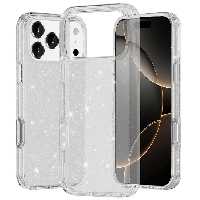 For iPhone 17 Pro Max Glitter Ultra Thick 3mm Transparent Hybrid Case Cover - Clear