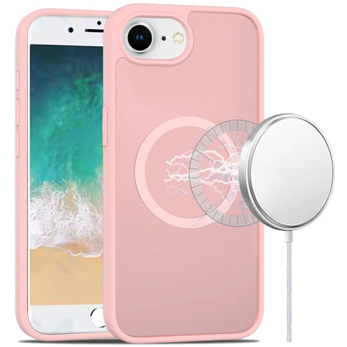 For iPhone SE4 [Magnetic Circle] Smooth Safe Matte Feel Hybrid Case - Light Pink