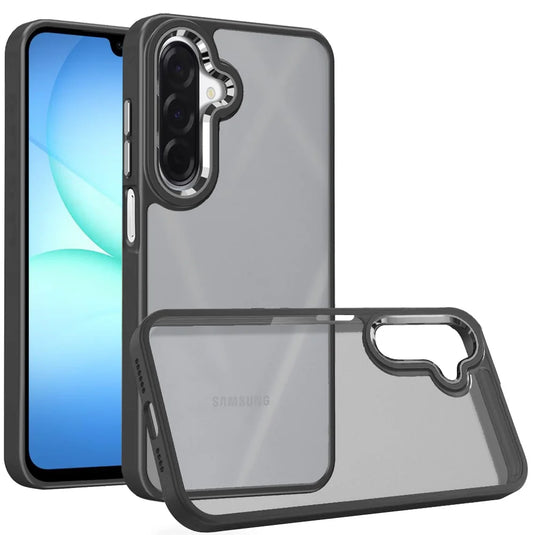 For Samsung A17 5G Polished Oil Thick Acrylic Metal Button Hybrid Case Cover - Black