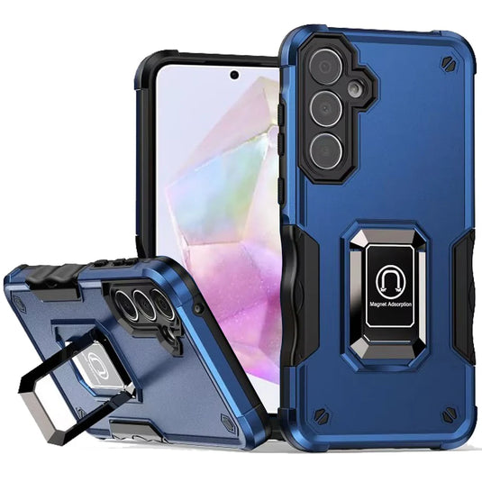 For Samsung Galaxy A36 OPTIMUM Magnetic Ring Stand Hybrid Case Cover - Blue