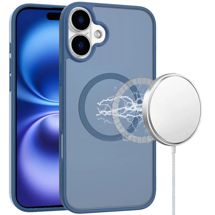 For iPhone 17 [Magnetic Circle] Smooth Safe Matte Feel Hybrid Case - Navy Blue