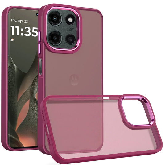 For Motorola Edge 2025 Polished Oil Thick Acrylic Metal Button Hybrid Case Cover - Burgundy