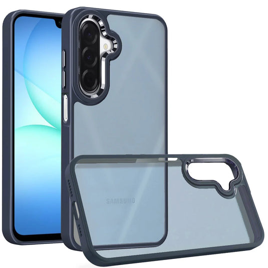 For Samsung A17 5G Polished Oil Thick Acrylic Metal Button Hybrid Case Cover - Dark Blue