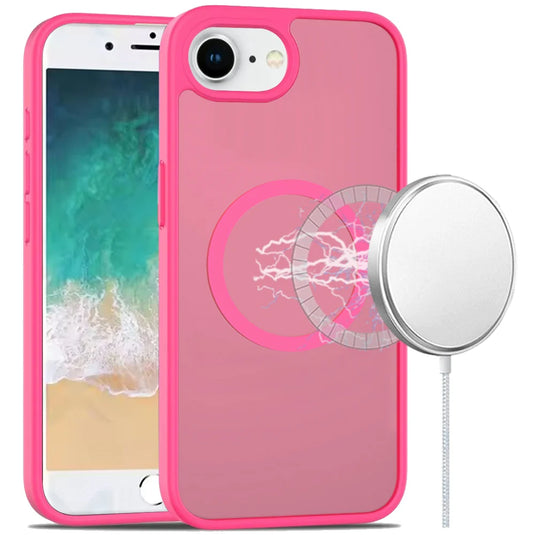 For iPhone SE4 [Magnetic Circle] Smooth Safe Matte Feel Hybrid Case - Hot Pink