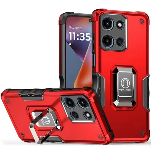 For Motorola Moto G 5G 2025 OPTIMUM Magnetic Ring Stand Hybrid Case Cover - Red