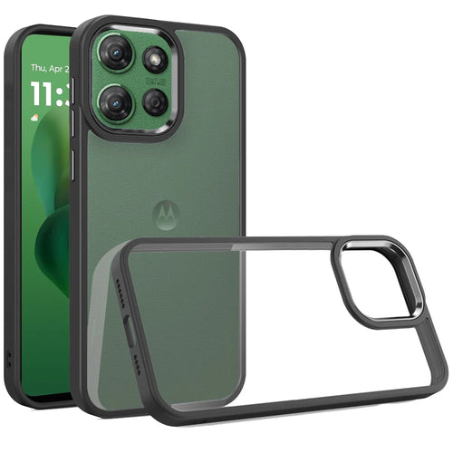 For Motorola Moto G Power 5G 2025 Finest Transparent Thick Acrylic Hybrid Metal Buttons Cover Case - Black