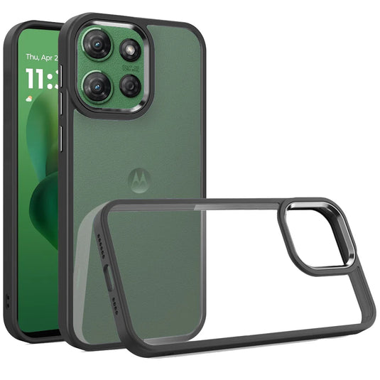 For Motorola Moto G Power 5G 2025 Finest Transparent Thick Acrylic Hybrid Metal Buttons Cover Case - Black