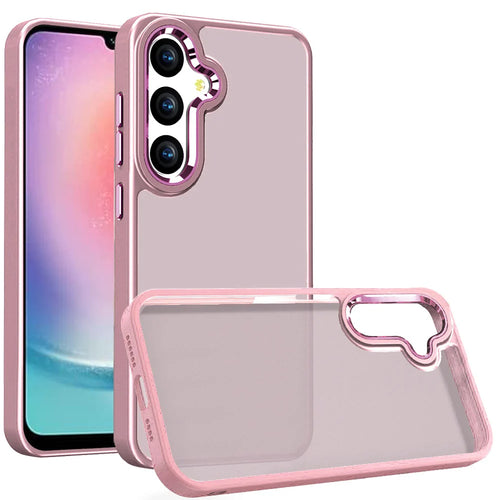For Samsung Galaxy A26 Polished Oil Thick Acrylic Metal Button Hybrid Case Cover - Light Pink