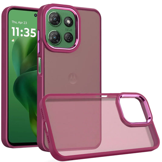 For Motorola Moto G Power 5G 2025 Polished Oil Thick Acrylic Metal Button Hybrid Case Cover - Burgundy