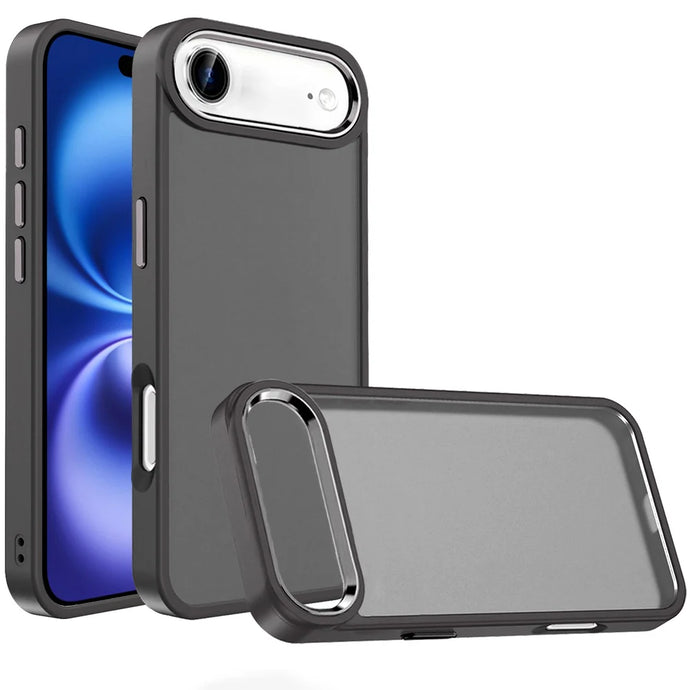 For iPhone 17 Air Polished Oil Thick Acrylic Metal Button Hybrid Case Cover - Black