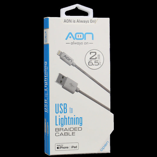 AON USB to Lightning Cable MFI 6.5FT/2M BRAIDED NYLON FIBER - WHITE - (AO-CB-1001) (LANE C2 AON#5)