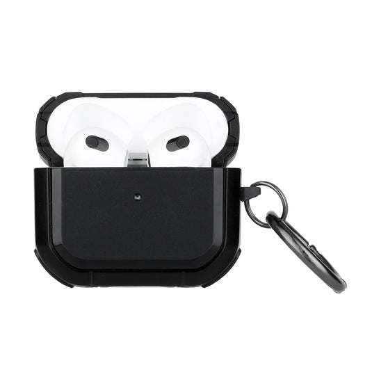 For AirPods Pro 3 2025 (3rd Version) Premium Rugged ShockProof Hybrid With Metal Hook Case Cover- Black+Black