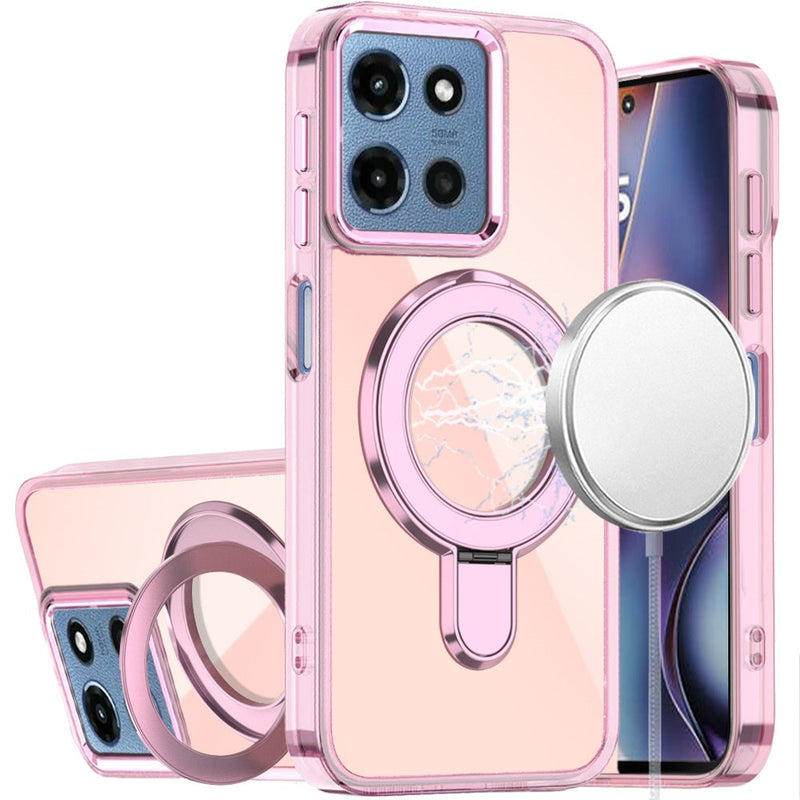 Load image into Gallery viewer, For Motorola Moto G 5G 2025 CHROME HQ Rotational Magnetic Ring Hybrid - Light Pink
