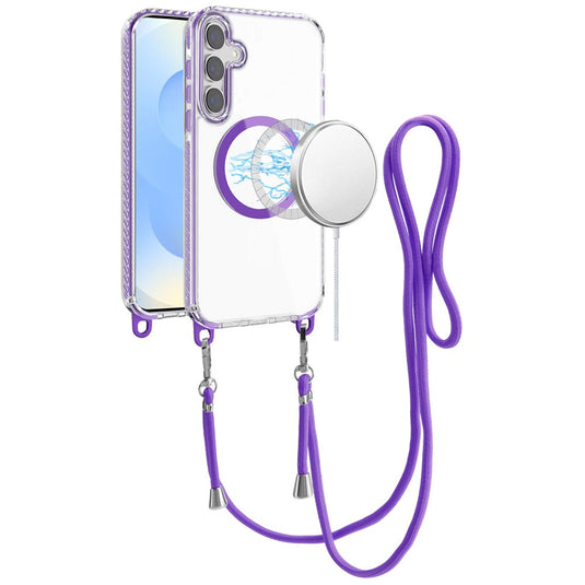 For Samsung s25/s24 Transparent HQ Clear Line Design Edged Hybrid [Magnetic Circle] with Matching Lanyard - Dark Purple
