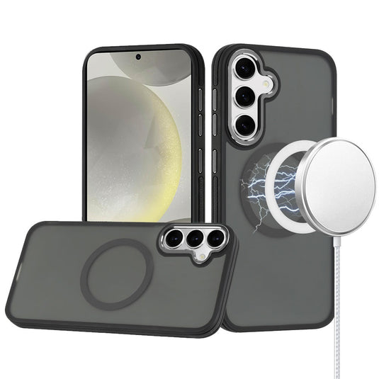 For Samsung s25/s24 Royal Magnetic Ring Skin-Touch HQ Metal Buttons/Camera Lip Hybrid - Black