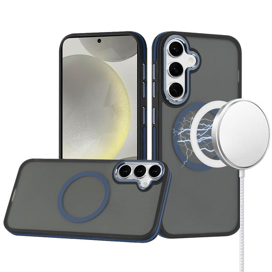 For Samsung s25/s24 Royal Magnetic Ring Skin-Touch HQ Metal Buttons/Camera Lip Hybrid - Blue