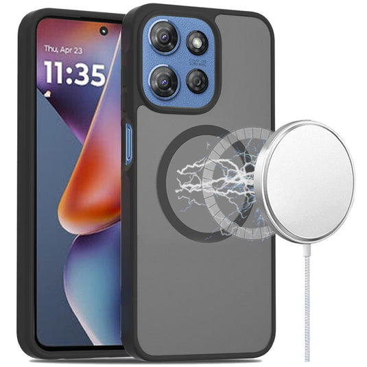 For Motorola Moto G 5G 2025 [Magnetic Circle] Smooth Safe Matte Feel Hybrid Case - Black