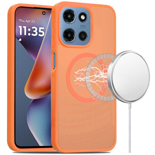 For Motorola Moto G 5G 2025 [Magnetic Circle] Smooth Safe Matte Feel Hybrid Case - Cosmic Orange