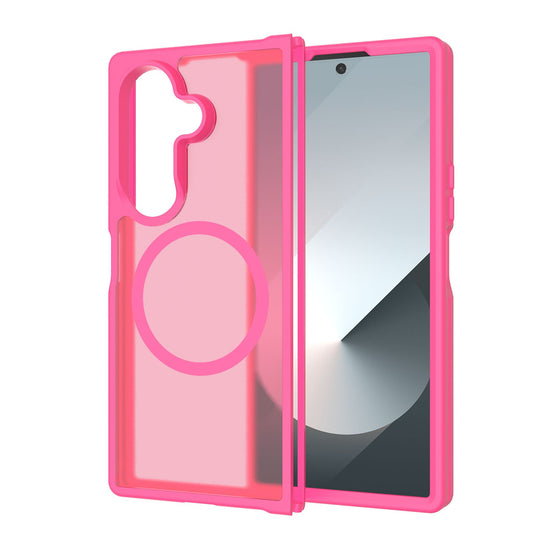 For Samsung Z Fold 7 [Magnetic Circle] Smooth Safe Matte Feel Hybrid Case - Hot Pink