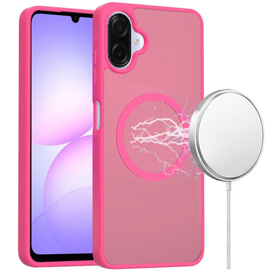For Samsung Galaxy A07 [Magnetic Circle] Smooth Safe Matte Feel Hybrid Case - Hot Pink