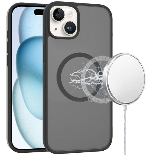 For iPhone 15 Plus [Magnetic Circle] Smooth Safe Matte Feel Hybrid Case - Black