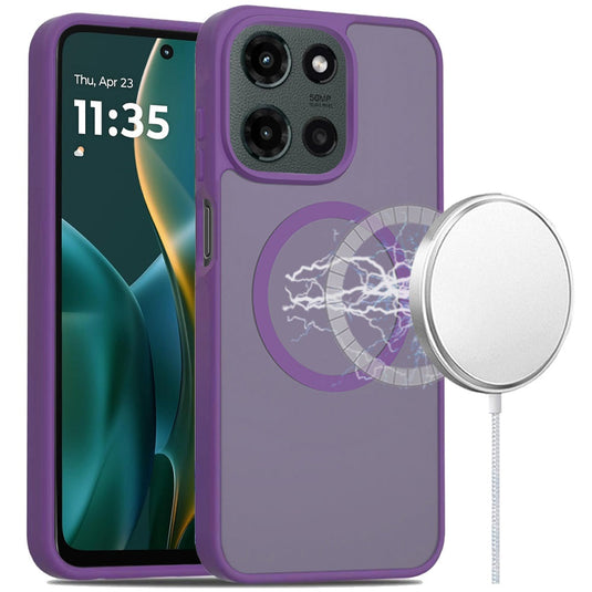 For Moto G Stylus 5G 2025 [Magnetic Circle] Smooth Safe Matte Feel Hybrid Case - Dark Purple