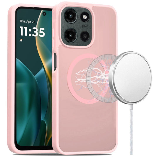 For Moto G Stylus 5G 2025 [Magnetic Circle] Smooth Safe Matte Feel Hybrid Case - Light Pink
