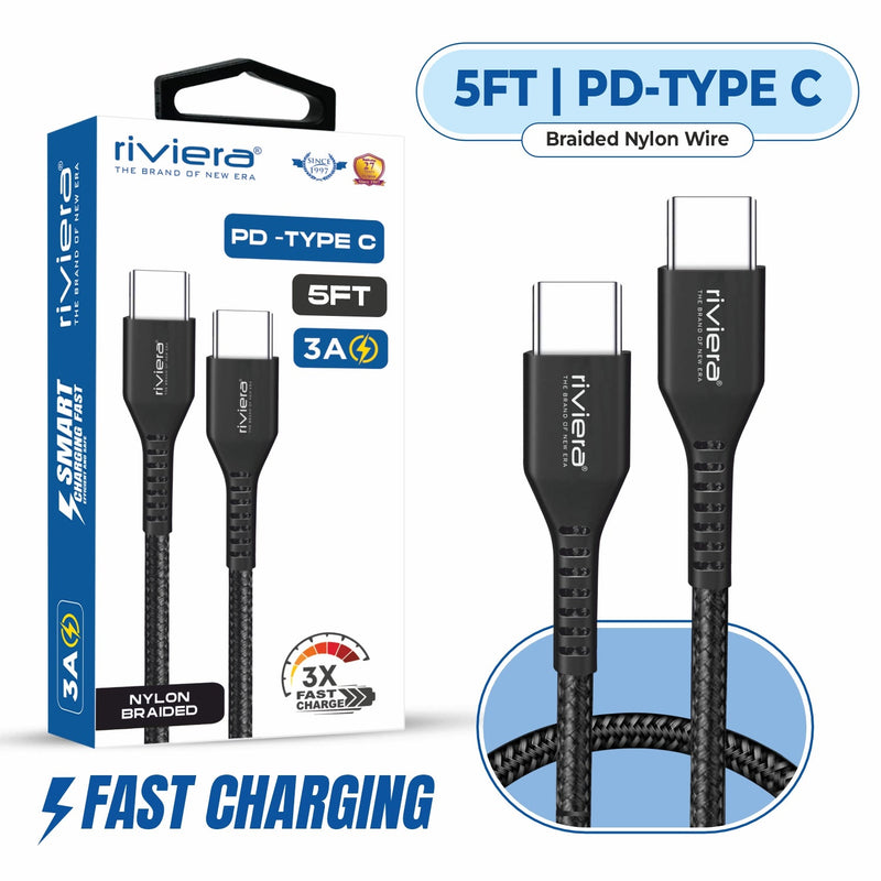 Load image into Gallery viewer, Premium Package - 5FT Fast Charging Cable [Type C - Type C (PD)] Nylon Braided - Black (53)

