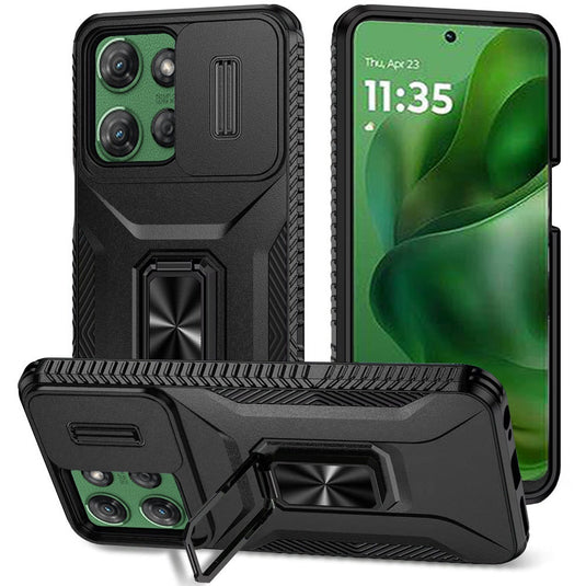 For Motorola Moto G Power 5G 2025 Complete Magnetic Metal Ring Stand Camera Protection Hybrid - Black