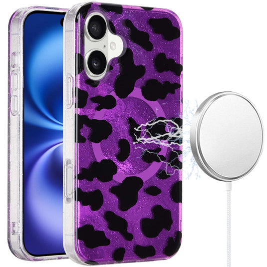 For iPhone 17 [Magnetic] Double Layer Design IMD Case - Purple Leopard
