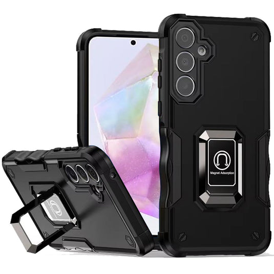 For Samsung Galaxy A36 OPTIMUM Magnetic Ring Stand Hybrid Case Cover - Black