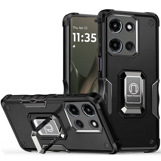 For Motorola Edge 2025 OPTIMUM Magnetic Ring Stand Hybrid Case Cover - Black